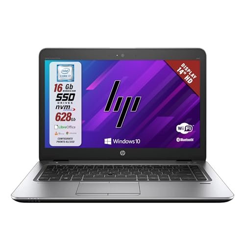 HP elitebook 840 G3, pc portatile notebook incluso libre office, intel i7-6600u, ram 16Gb, dual disk 628GB, display 14" HD, windows 10 (Ricondizionato)